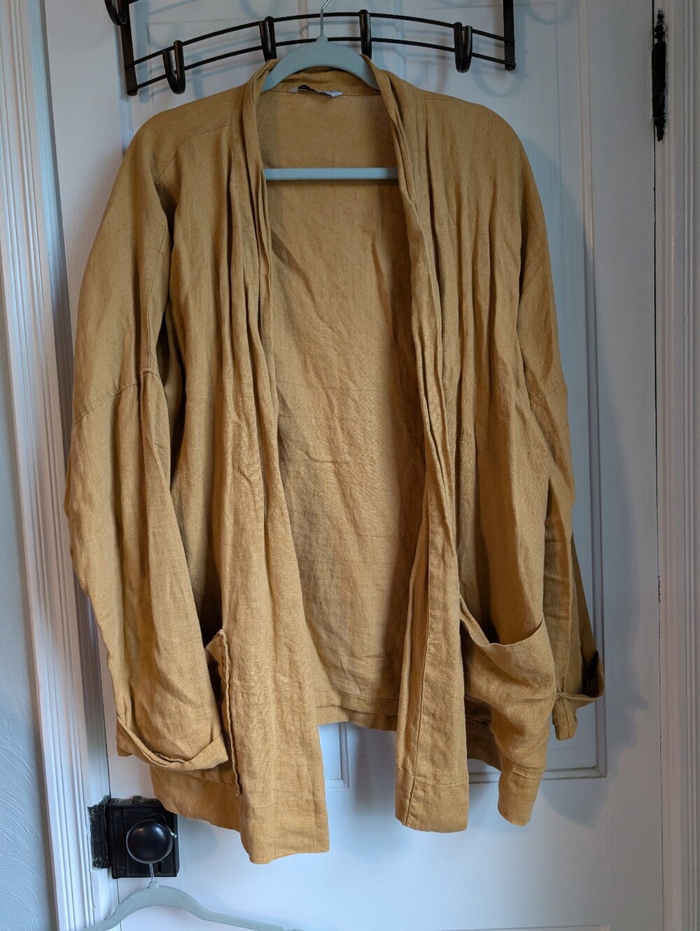 Linenfox Open Cardigan, Linen, Women's S-M, Mustaed
